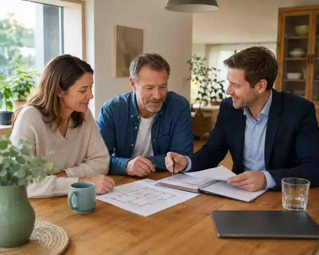 Eigentümer besprechen die Bewertung ihres Hauses mit einem Immobilienberater